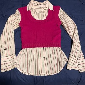 Express Striped button up shirt w/ sweater vest